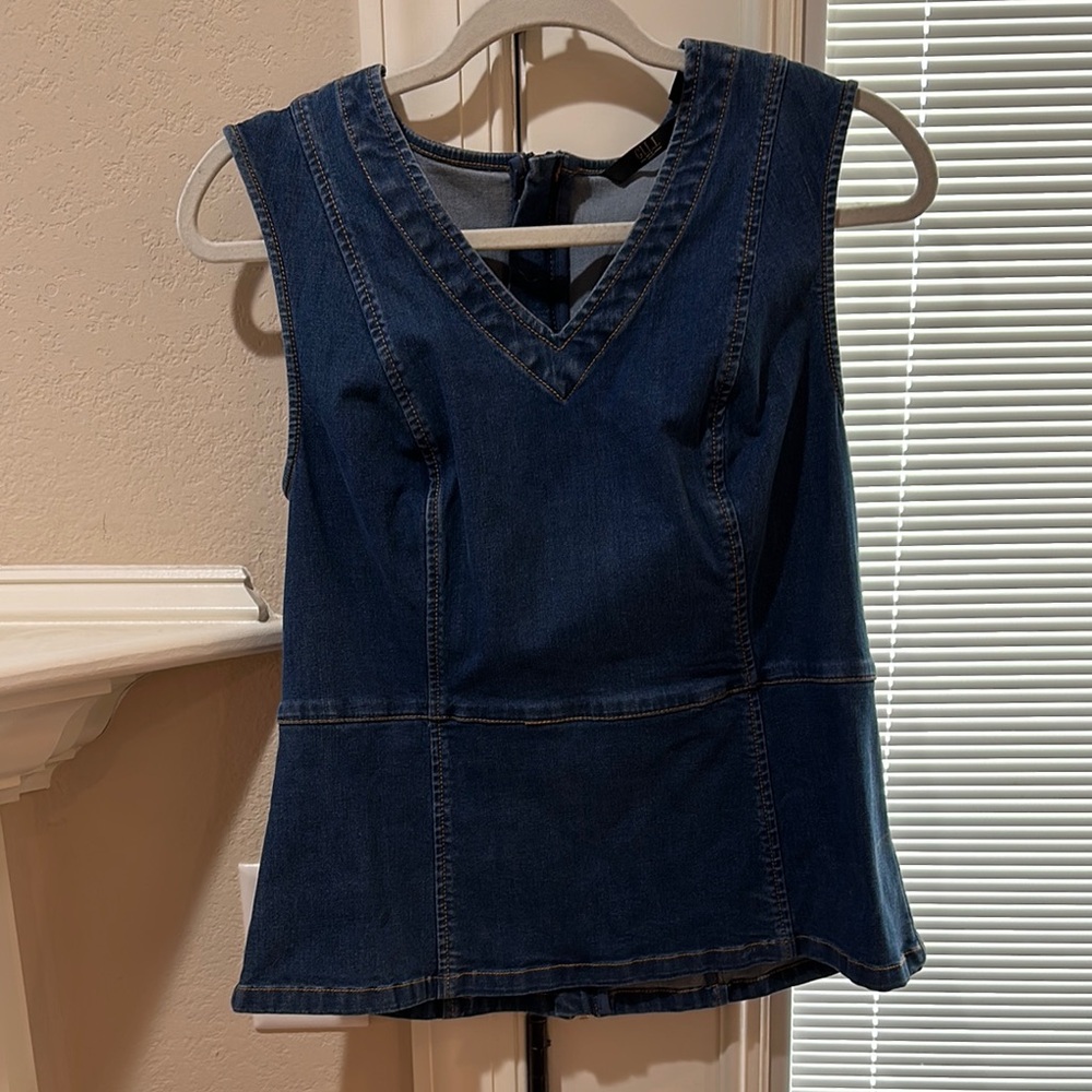 Denim GILI Size 12 Sleeveless Top. Beautiful back exposed gold zipper.